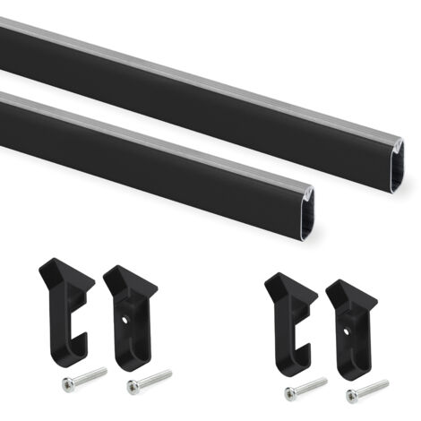 emuca lote de 2 barras para armario silk de logitud 0.75m con soportes, aluminio y plástico, pintado negro (1/4)