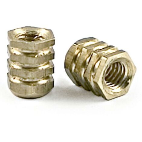 HERRAJES ALK tuerca embutir hexagonal d6x8mm. m4 para pomo , POMEXA Tuerca embutir d6x8mm M4Material: latónAcabado: naturalIdeal para tiradores d (1/2)