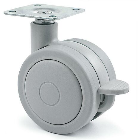 rueda giratoria rolom aro doble ø60 plástico con freno gris  banda rodadura de goma.