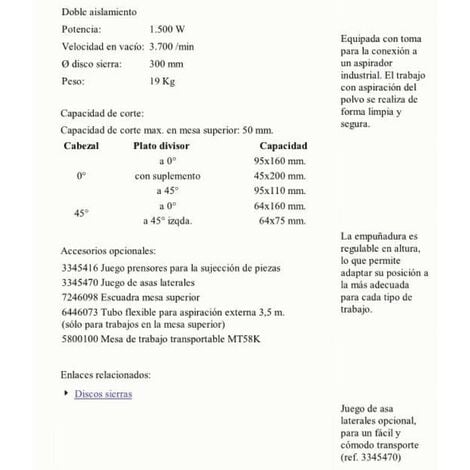 ingletadora abatible virutex tm33w 1500w disco 300mm 48z y laser guiador