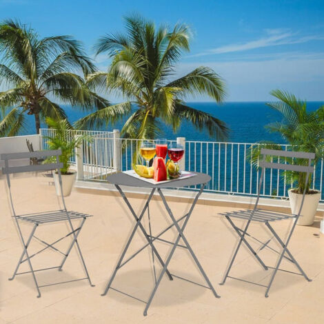 PROGARDEN mesa 60 cm bistro &43 2 sillas metal antracita , Conjunto mesa 60 cm &43 2 sillas antracitaFabricada en metal de alta calidadPlegable para fácil almacenamientoMes (1/3)
