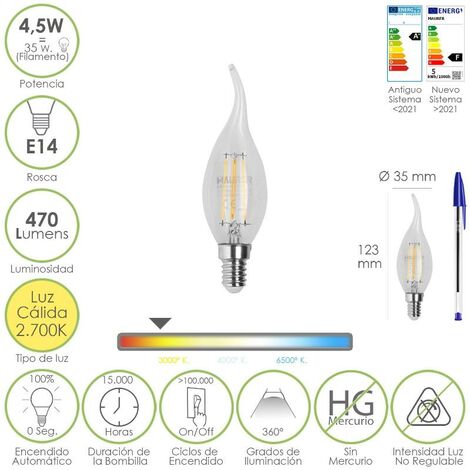 Bombilla LED 4W E14 filamento pebetera 2700K. Comprar lamparas online