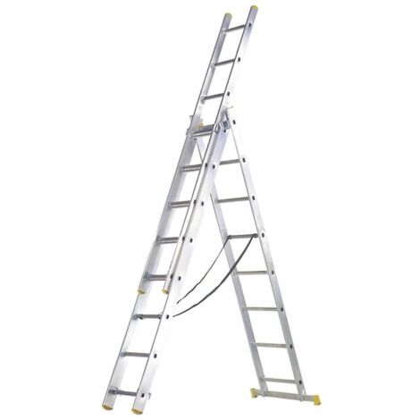 escalera aluminio 3 tramos 10+10+10 peldaños.plegable, telescópica, antideslizante, resistente.