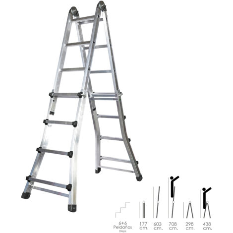 WOLFPACK LINEA PROFESIONAL escalera telescópica aluminio 6+6 peldaños perfil 67 mm. (1/5)