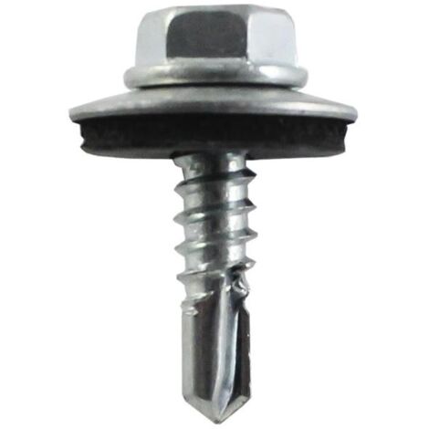 LOTU tornillo broca hexa c/a 16 4.8x25 zinc c-200 , Tornillo de cabeza hexagonal rosca chapa DIN 7301 4,8X25 mm Lotu Con arandela de estanqueidad AutotaladranteCincado&lt