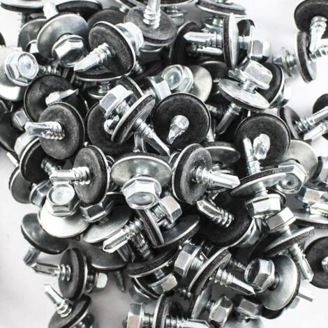 LOTU tornillo broca hexa c/a 16 5.5x38 zinc c-200 , Tornillo de cabeza hexagonal rosca chapa DIN 7301 5,5X38 mm Lotu Con arandela de estanqueidad AutotaladranteCincado&lt