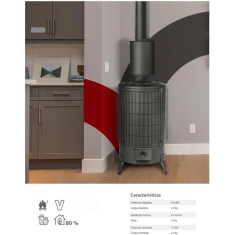 THECA estufa leña n.4 ecodesing &43 accesorio t , Estufa de leña N4 Ecodesign Theca Estufa ECODESIGN de doble combustión y doble cámara de acero con vermiculita refractaria C