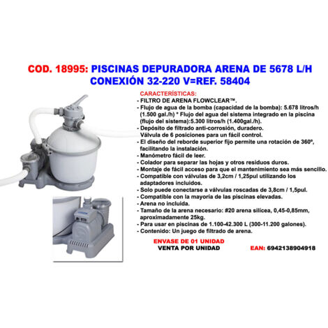 piscinas depuradora arena de 5678 l-h conex 32-220-v 58404-58497