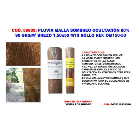 pluvia malla sombreo-ocultacion 90g-m2 brezo 1,50x50 mt roll