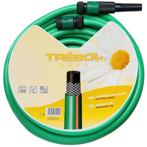 manguera verde trebol trenzado 15 mm. - 5/8 rollo 25 metros con accesorios