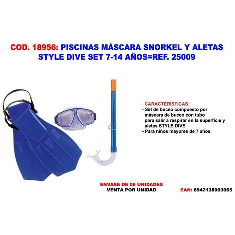MIBRICOTIENDA piscinas mascara snorkel y aletas style dive set 7-14 años 25009