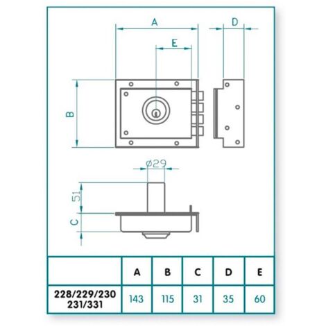 JIS cerradura jis  231           8x12/ derecha , Cerradura Jis  231           8x12.- Cilindro fijo.- Sistema contrapalanca.- Picaporte con tirador con pasador de