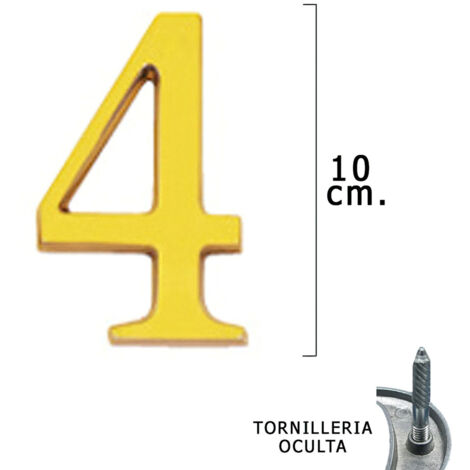 WOLFPACK LINEA PROFESIONAL - Numero Latón "4" 10 cm. con Tornilleria Oculta (Blister 1 Pieza)