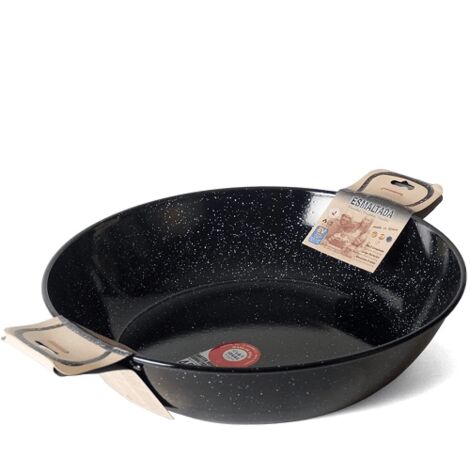 GARCIMA 5020005 Sartén Doble Honda con Asas Esmaltada 22 cm, Metal, Negro