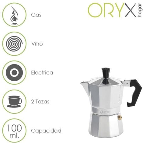 ORYX cafetera aluminio 2 tazas (100 ml.) classic , Cafetera aluminio tipo italiana clasica- Capacidad para 2 tazas de café (100 ml.)- Apta para vitrocerámica, placa elé