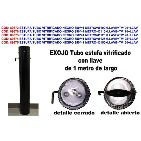 estufa tubo vitrificado negro 850º 1 metro ø110+llave tv110+llav