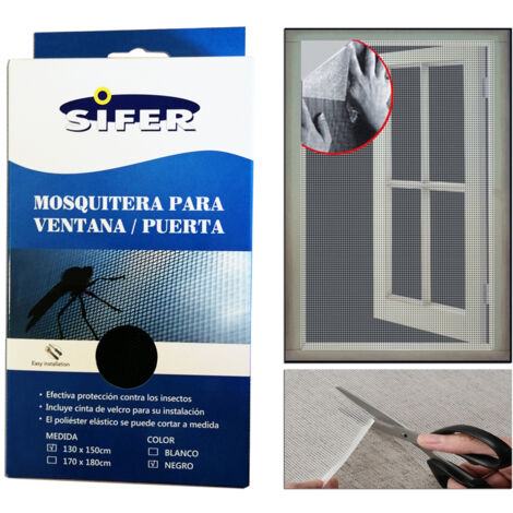 sifer tela-malla mosquitera fibra+velcro adhesivo negr 130x150cm