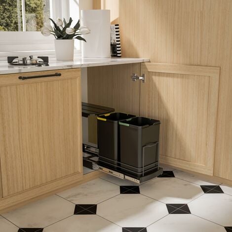 Contenedor de reciclaje para fijación inferior y extracción manual en mueble  de cocina Recycle 2x35litros, Plástico gris antracita