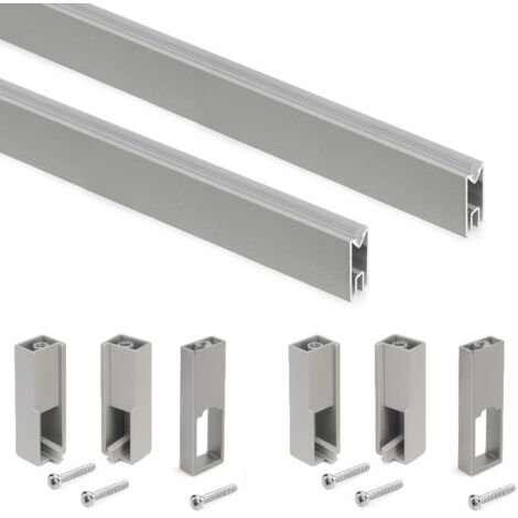 emuca lote de 2 barras para armario luxe de longitud 1.15m con soportes, aluminio y plástico, pintado color gris piedra