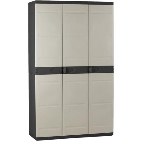 Armario de jardín 3 puertas – Resina negra 105x176x41 cm – 4 estantes regulables – Diseño moderno para exteriores – Plastiken (1/5)