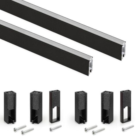 Emuca Kit de barra para armario Luxe, 1,15 m, Pintado negro texturizado, Aluminio y Plástico, 1 kit