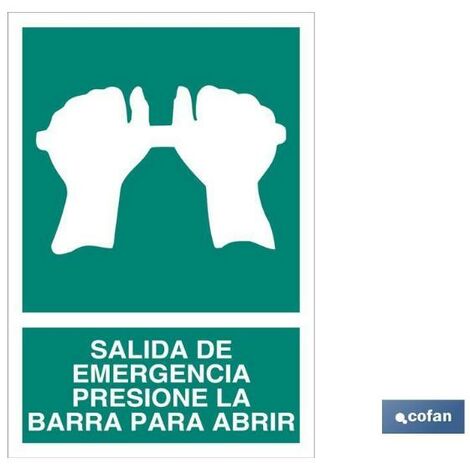 señal luminiscente 420x297mm. salida de emergencia presione la barra para abrir