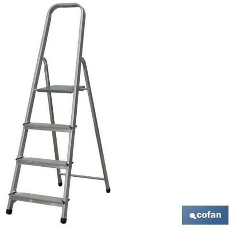 COFAN escalera aluminio 5 peldaños y 1,13 m altura útil , Escalera Doméstica de 2 a 8 peldaños, con ancho de peldaño de 80 milímetros. Norma EN 131 para 150 kilos. Cada peldaño cue