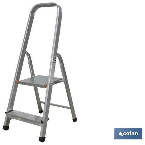 COFAN escalera aluminio 5 peldaños y 1,13 m altura útil , Escalera Doméstica de 2 a 8 peldaños, con ancho de peldaño de 80 milímetros. Norma EN 131 para 150 kilos. Cada peldaño cue