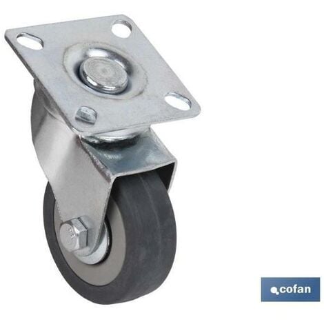 COFAN rueda goma/gris placa ø75x22mm   caja 2 unid. , Ruedas de goma gris con placa. Este tipo de ruedas se suelen utilizar para hostelería, mobiliario, expositores, mostradores, d