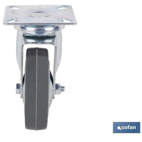 COFAN rueda goma/gris placa ø75x22mm   caja 2 unid. , Ruedas de goma gris con placa. Este tipo de ruedas se suelen utilizar para hostelería, mobiliario, expositores, mostradores, d