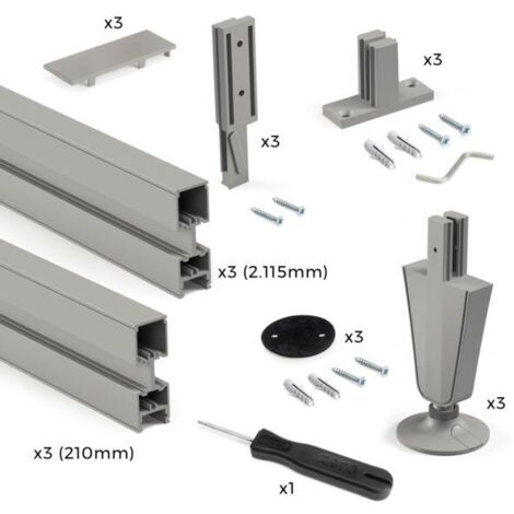 emuca lote de 3 estructuras zero con herrajes y perfiles para montaje al suelo y a pared con nivelador circular, aluminio y zamak, gris piedra (1/10)