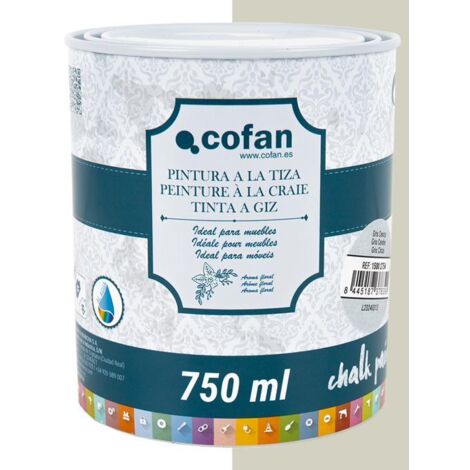 COFAN pintura a la tiza, chalk paint, gris ceniza 750 ml , Pintura a la tiza o chalk paint especial para la restauración, renovación y decoración de muebles de madera. Proporciona