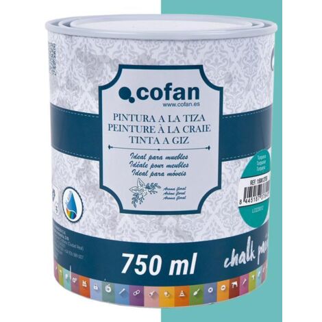 COFAN pintura a la tiza, chalk paint, turquesa 750 ml , Pintura a la tiza o chalk paint especial para la restauración, renovación y decoración de muebles de madera. Proporciona un