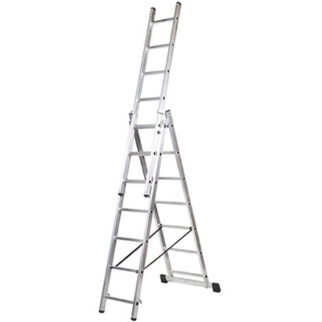 KORMAX escalera aluminio industrial triple 12 p. , Escalera de aluminio industrial doble 312A12 peldaños x 3 tramosAltura extendida 7,88 mtAltura en tijera 3,20 mAl