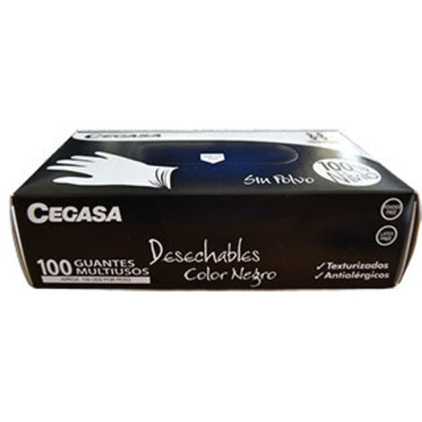 CEGASA guante nitrilo desechable negro t7-7.5 sin polvo caja 100