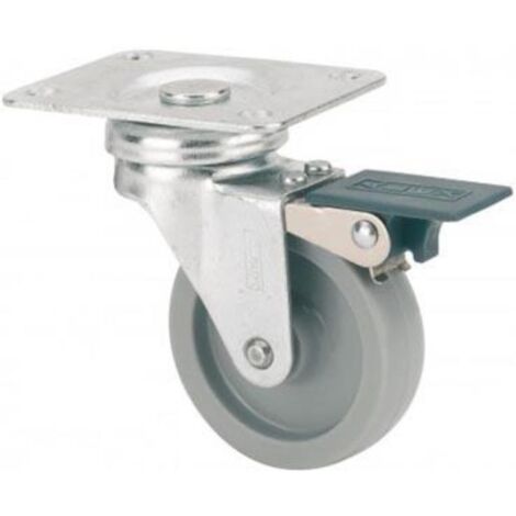 RUEDAS ALEX rueda giratora placa freno 602-040-3 poliamix gris eje liso (1/3)