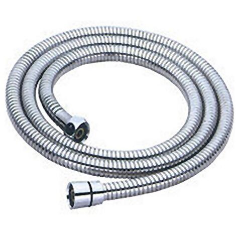 MT flexo inoxidable 1.70-2.10 rosca pvc , Flexo para baño ducha de acero inoxidable engatillado con conectores de plásticoRosca de 1/2 pulgada.