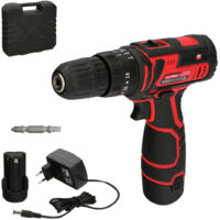 taladro atornillador 12 v. con 2 velocidades y percutor. bateria 1.300 mah. par apriete 35 nm.