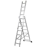 KORMAX escalera aluminio industrial triple 7 p. , Escalera de aluminio industrial doble 307A7 peldaños x 3 tramosAltura extendida 4,24 mAltura en tijera 1,89 mAltur