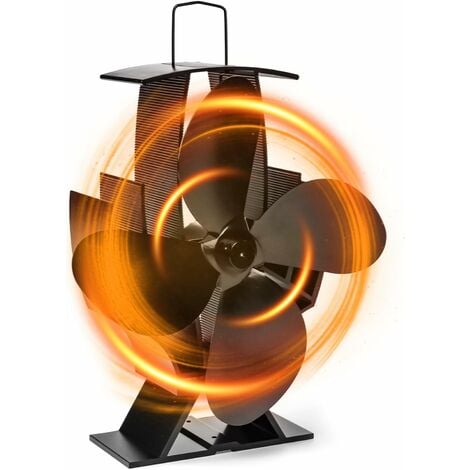 GFTIME Ventilateur de poêle 4 lames avec thermomètre, Ventilateur de cheminée pour poêle à bois, Ventilateur de poêle à bois alimentées par la chaleur, Ventilateur alimenté Sans électricité
