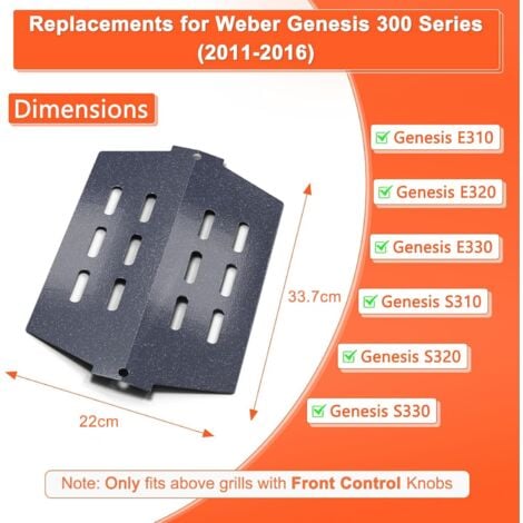 GFTIME 33,7cm 7622 Flavorizer Barres pour Weber Genesis 300 E/EP/S 310 320 330 avec bouton avant (2011-2016), déflecteur de chaleur en acier porcelain pièce détachée pour Weber 62756, Lot de 2