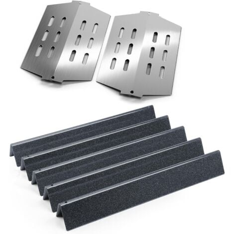 GFTIME 44,5cm Flavorizer bars 7621 et 34cm déflecteur de chaleur 7622 pour Weber Genesis I 300 E310 320 330 S310 330 avec Bouton de Commande Avant (2011-2016), pièce détachée pour Weber 7620 65505