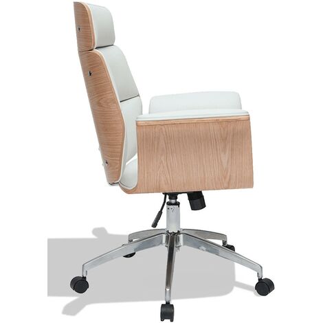 Silla de oficina giratoria ajustable de madera y tela gris Louis