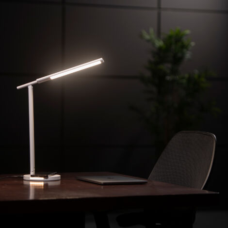 FORLIGHT Avance Flexo LED Tischlampe – Mit Touch-Dimmer, 3 Lichtfarben, Induktivem Handyladebereich, Weiß