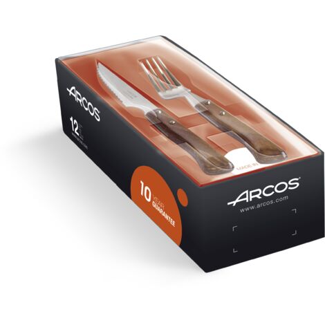 Ensemble de couteaux et fourchettes Arcos 377700 monobloc d'une pièce d'acier inoxydable, lame de 11 cm et mango bois comprimé dans un coffret cadeau. (1/5)
