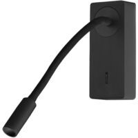 Mine - Luz de Lectura para Dormitorio LED con Luz Cálida 3000K con Interruptor Aplique de Pared Cabecero de Cama Negro