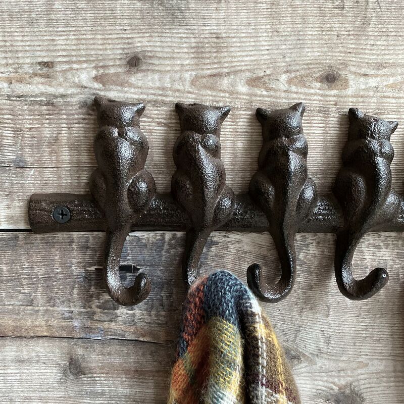 Buy Cast Iron Cat on a Branch with Tail Decorative Metal Wall Hook