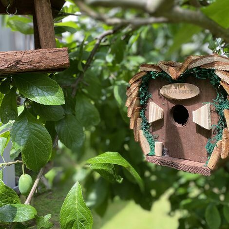 Hanging Wooden Bird Table & Love Bird Nest Box Set