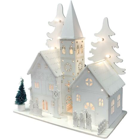 LED Alpine White Wooden Christmas Village