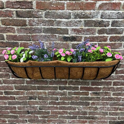 Set Of 2 Manor Garden Black Metal Wall Basket Manger Trough Planters